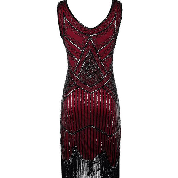 

ladies dress sequin dress v-neck slim banquet sleeveless tassel female vestidos, Black;gray