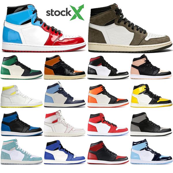 

new 2020 1 high travis scotts low basketball shoes fearless obsidian men spiderman unc 1s chicago court gym red mens shoes sport sneakers