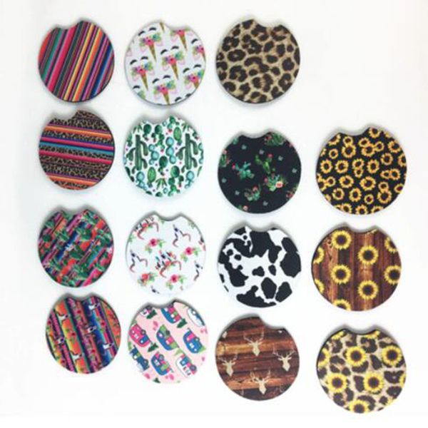 

16 style neoprene car cup mat contrast mug coaster flower teacup rainbow colors pad for home decor accessories