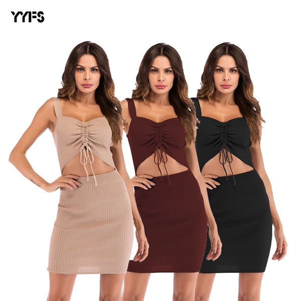 

womens designer sling solid color backless strap drawstring pleated bag hip dress female, Black;gray