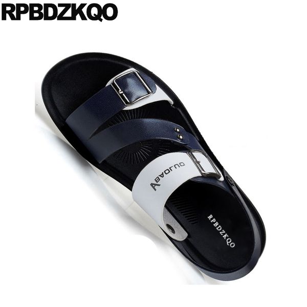 

slides size 46 waterproof metal plus flat slip on shoes men sandals leather summer blue 45 fashion strap slippers 2019 native, Black