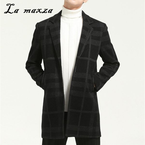 

new arrival 2019 winter plaid black overcoat korea fashion single button casual coats for men