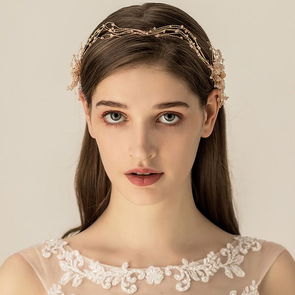 

beaded floral women tiara bridal headband hair vine gold color wedding crown party prom hair accessories, Golden;white