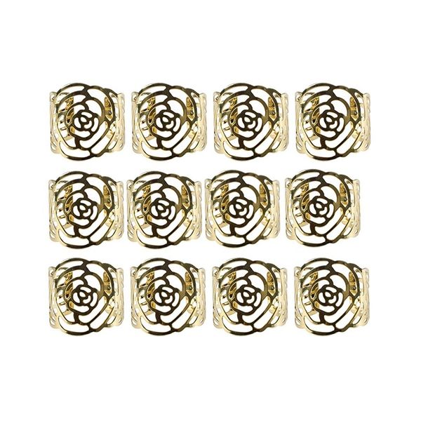 

12 pcs alloy napkin rings hollow out napkin holder adornment exquisite household napkins rings set for casual or formal occasion
