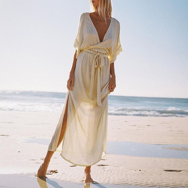 

dress longuette deep v lead short sleeve sandy beach skirt, White;black