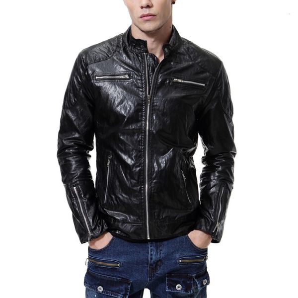 

2019 england black leather clothing superior quality stand lead locomotive leather clothing leisure time cardigan jacket