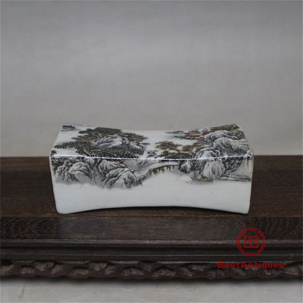 

qing qianlong pink-colored snow landscape hand pillow ceramic antique play porcelain collection home decor retro home ornaments