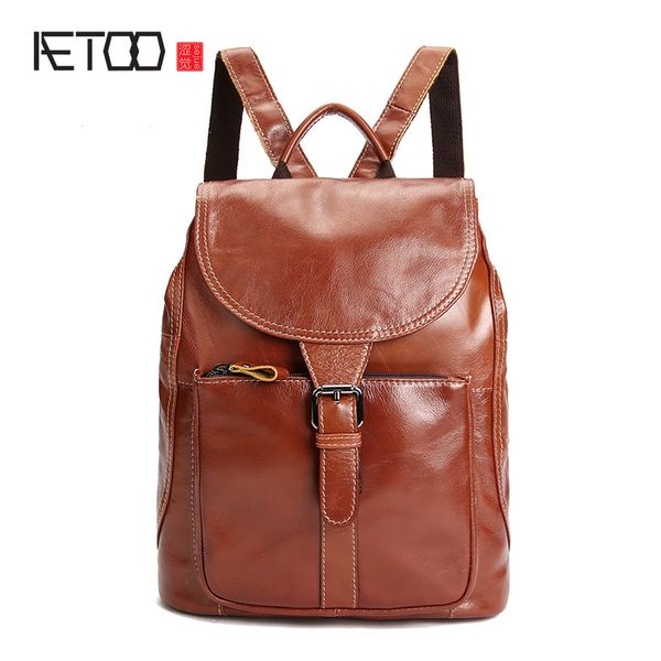 

aetoo ladies shoulder bag leather backpack oil wax head layer cowhide college wind bag large capacity female package