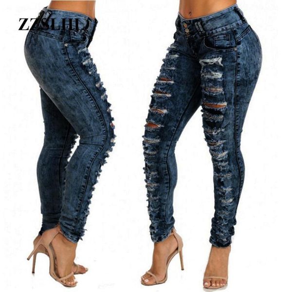 

jeans women summer 2020 fashion bohemia women casual skinny jeans hole denim female mid waist stretch pants jean, Blue