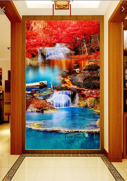 

wdbh 3d wallpaper custom p beautiful forest maple leaf waterfall flowing home decor living room 3d wall muals wall paper for walls 3 d