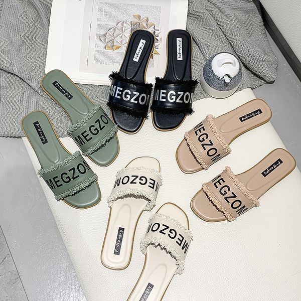 

hkxn one word drag women's shoes 2020 spring new korean version of the fairy style fashion wild flat casual slippers y2, Black