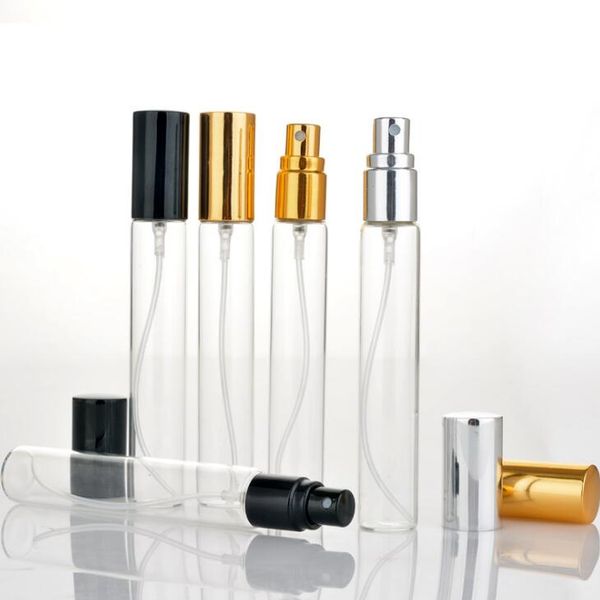 Mini frascos de amostra de perfume de mercado quente 15 ml frascos de atomizador de spray vazios para viagem com preto ouro tampa de prata na promoção LX2127