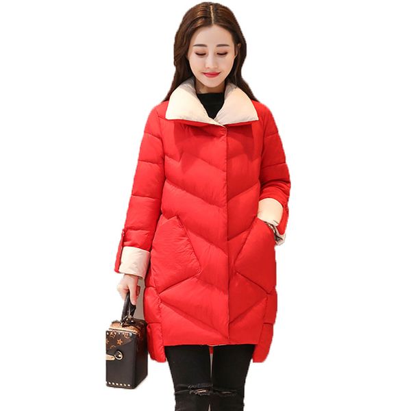 

2018 new winter women cotton coats medium long wadded jacket warm parkas jacket casual irregular overcoat manteau femme hiver 9, Black