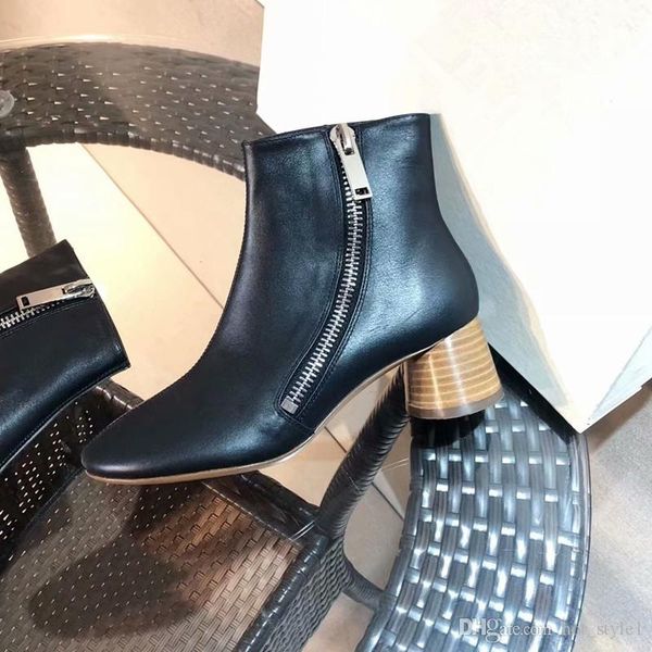 

woman round toe side zipper ankle boots ladies round 5 cm high heel autumn winter italy retro fashion boots size 34-40, Black