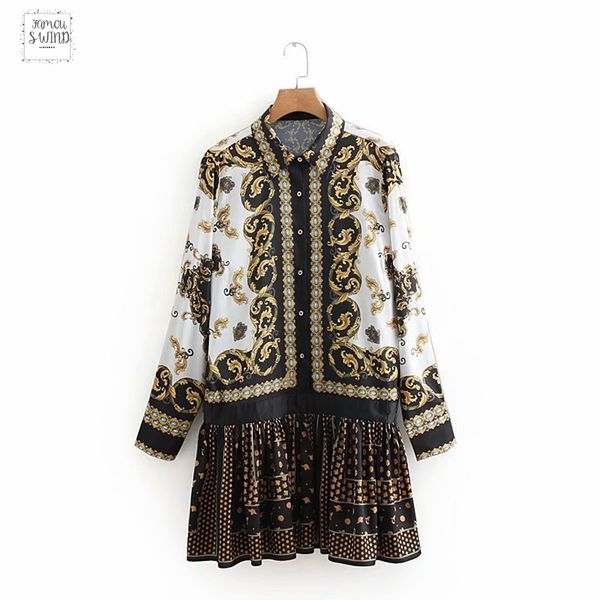 

women position totem floral printing pleated mini dress ladies patchwork vestidos casual vintage slim dresses ds1505 designer clothes, Black;gray