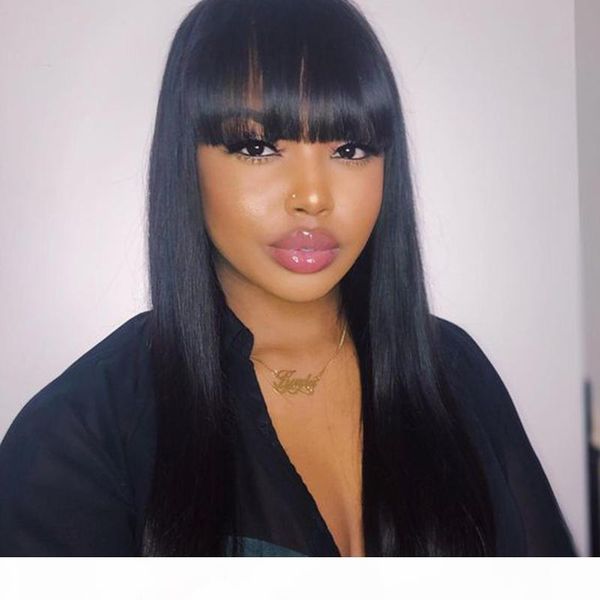 

brazilian virgin hair full lace wig bang straight glueless pre plucked 360 lace front human hair wigs with bangs for black women, Black;brown
