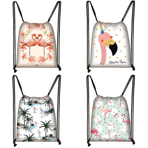 

мультфильм фламинго печать drawstring сумка дорожной сумки женщина подросток школа сумка браун девочка и мальчик рюкзак мода хранения q816