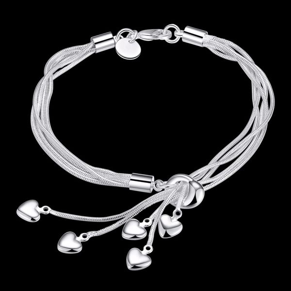 

lekani wholesale 925 sterling silver bracelet hook five heart fine jewelry accessories silver bracele, Golden;silver