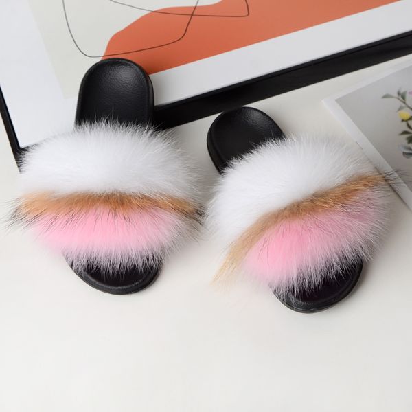 

2020 реальный мех смешанный цвет сшивание дамы меховые тапочки высокого качества розничной торговли / женщин реальные тапочки, Black