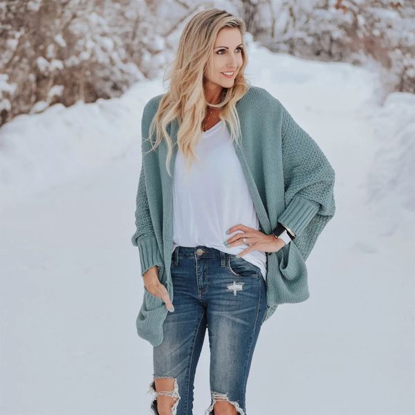 

knit cardigan women warm bat sleeve large size long knit cardigan sweater open stitch sweater pull femme hiver dames new, White