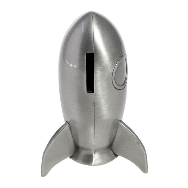 Симпатичная космическая ракетная пигги -банк винтажный ракетный стиль денег сэкономить монету в металлическом атлас