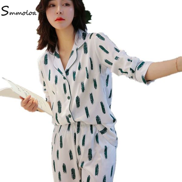 

smmoloa 2019 new design long sleeves women pijama satin silk pyjamas, Blue;gray