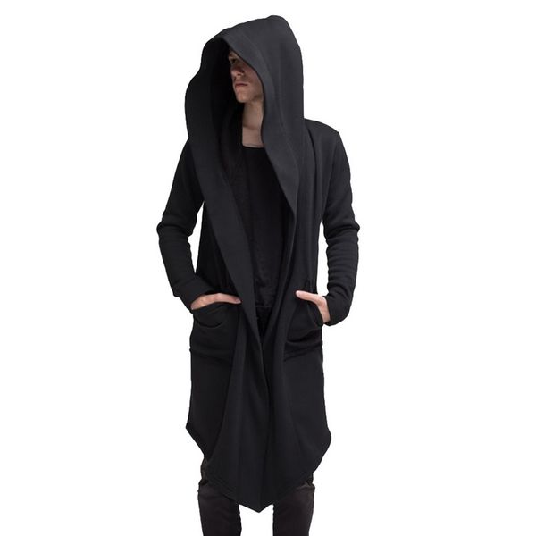 

oeak 2019 men long hooded jackets coat autumn fashion men hoodie cardigan long sleeve hoody outwear with pockets mens streetwear, Tan;black