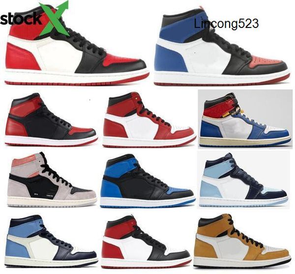

1 high og chicago bred toe 3 banned royal basketball shoes men 1s union la rookie year sneakers with box, Black