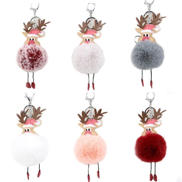 

christmas plush key chain reindeer pendant pluffy ball keychain ornament holiday, Black