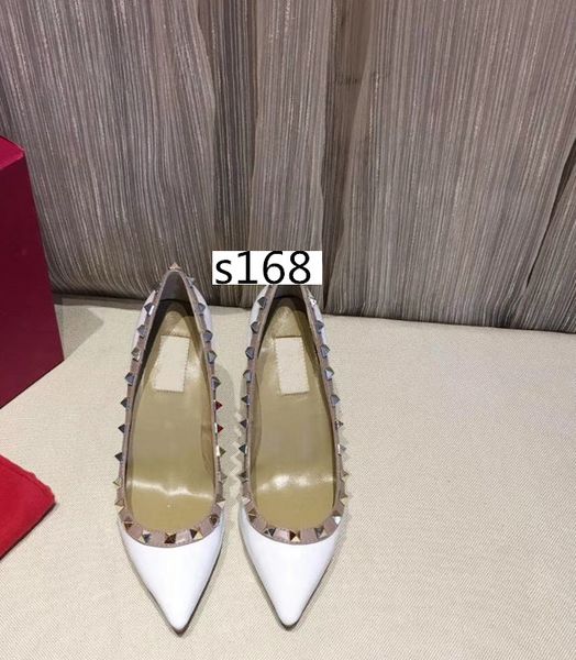 

luxury patent leather women pointed toe pumps rivet stiletto high-heeled shoes size 39, Black