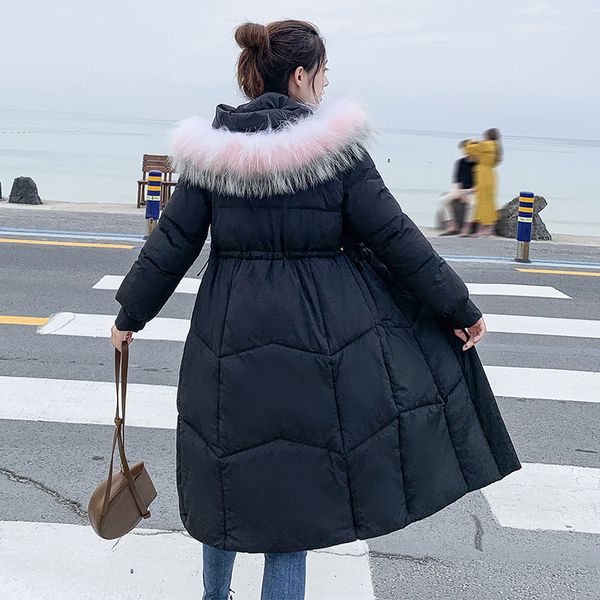 

women's trench coats 2021 long parkas winter jacket black women hooded down cotton jackets female big fur collar pocket thicken outerwe, Tan;black