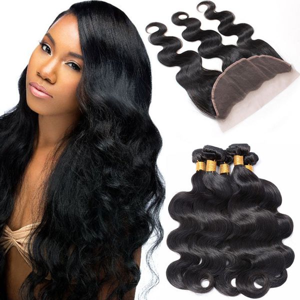 

3 bundles body wave hair with frontal natural black brazilian wet and wavy hair bundles hair weaves extensions for wholesale sale