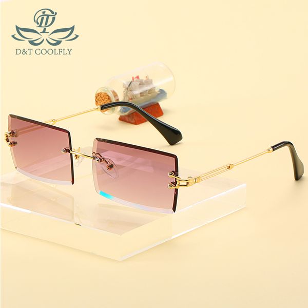 

d&t new small rectangle sunglasses women fashion rimless square sunglasses for women 2020 summer style gemale uv400 brand design, White;black