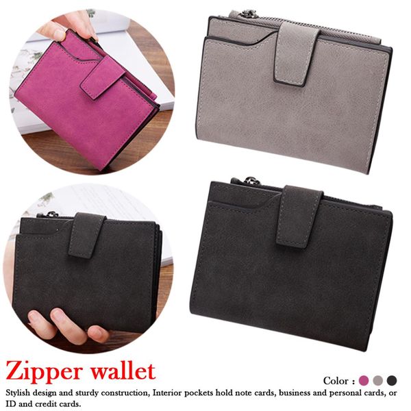 

frosted short wallet female zipper short paragraph simple ladies card package student small coin purse leather wallets women, Red;black
