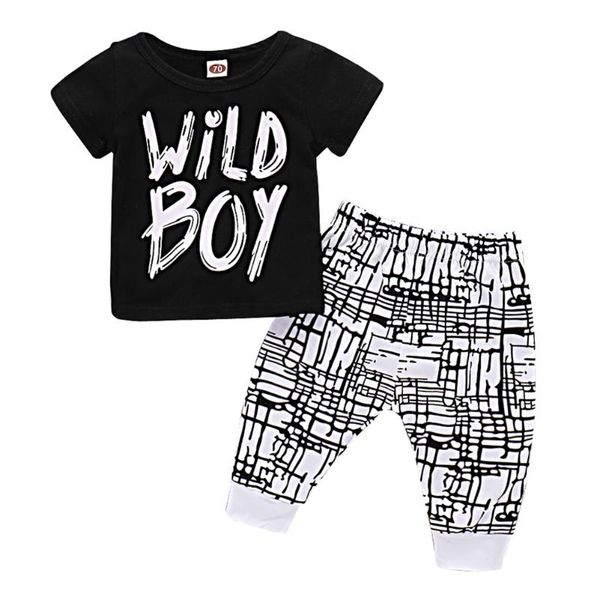 

boys summer letter print short sleeve pants two-piece suit, White