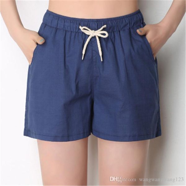 

Lady Casual Shorts Orange Blue Cotton Linen Blend Summer Women Thin Cool Short Pants Elastic Loose Big Size Drawstring Pockets, White;black