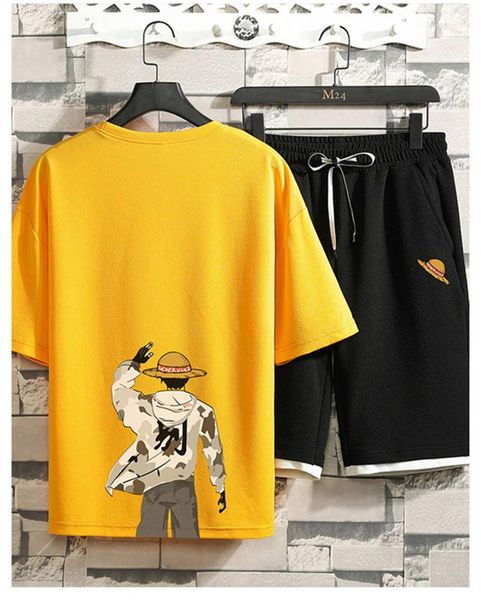 

crew neck shorts character print mens sprots suits fashion running suits mens summer short sleeve tracksuits, Gray