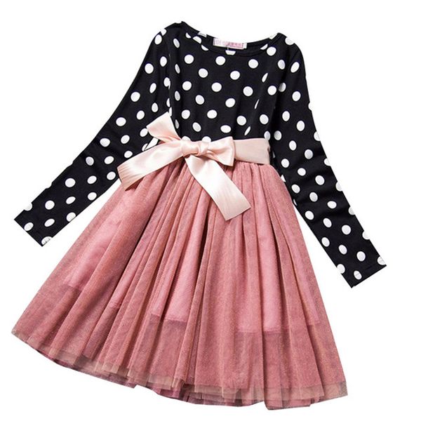 

2019 autumn winter girl dress long sleeve polka dot girls dresses bow princess teenage casual dress daily kids dresses for girls, Red;yellow