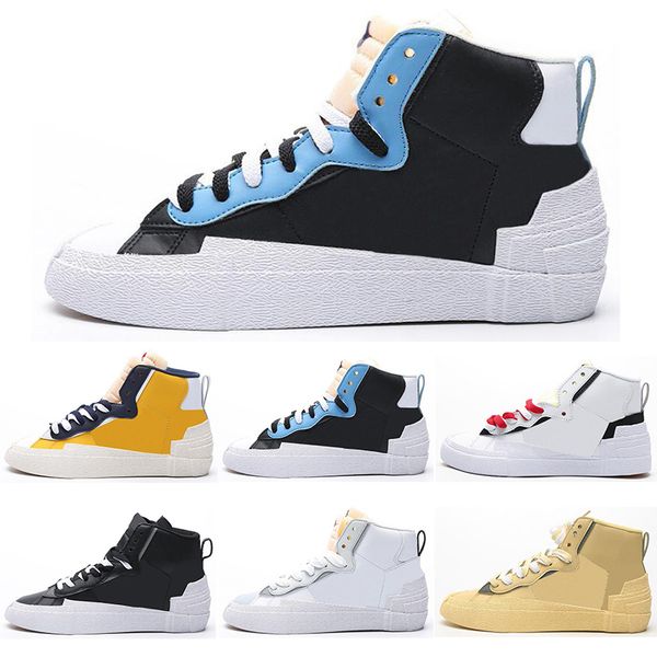 

new sacai x blazer mid ldv men women running shoes camo maize navy black white wolf platform flat dunk mens trainers sports sneakers, White;red