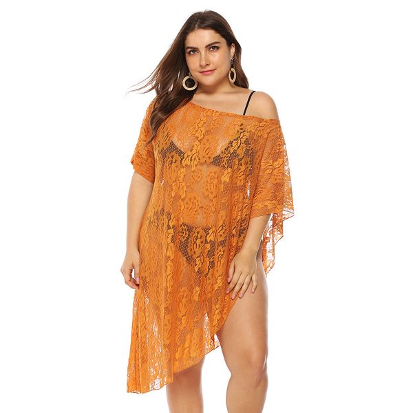 

sagace 2019 summer thin retro lace cover ups one shoulder swimsuit casual daily beahcwear hollow out loose cover up for women, Blue;gray