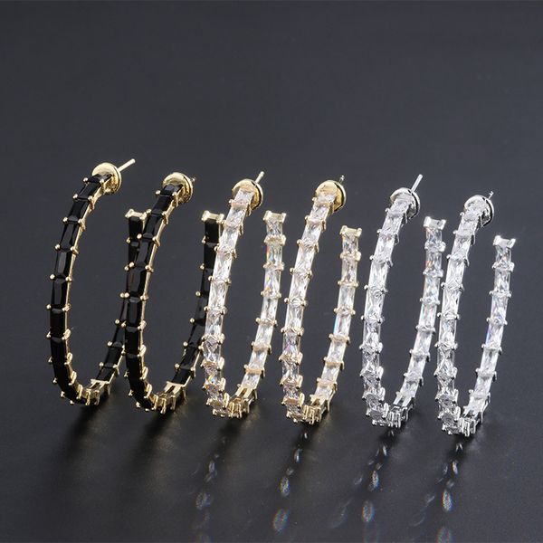 

funmode promotion clear cubic zirconia women hoop earring gold color black gun plated earring wholesale fe05, Golden;silver