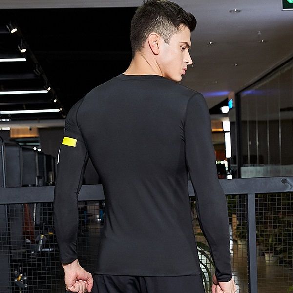 

running shirts dry fit mens gym clothing scoop neck long sleeves wis bid building suiit polyester apparel, Black;blue