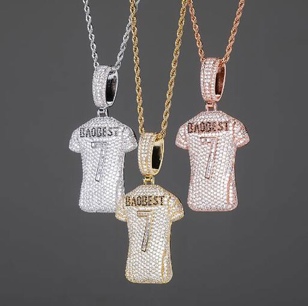 

iced out large number seven jersey baddest solid pendant necklace bling micro pave cubic zirconia simulated diamonds, Silver