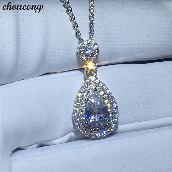 

choucong charm water shape necklace for women bridal 5a zircon cz real 925 sterling silver wedding pendant with necklace jewelry