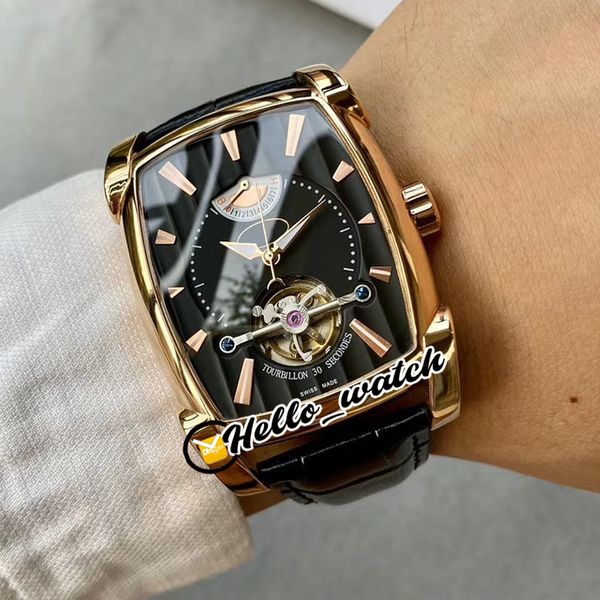 

new kalpa xl tourbillon pf011254.01 power reserve black dial automatic mens watch rose gold case leather strap gents watches hello_watch, Slivery;brown