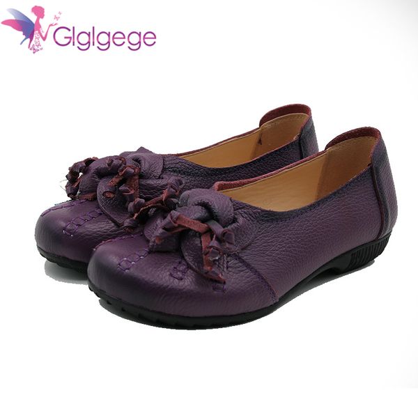

glgl handmade women's shoes flat with leather flowers women's shoes national wind leather comfortable soft bottom mother, Black