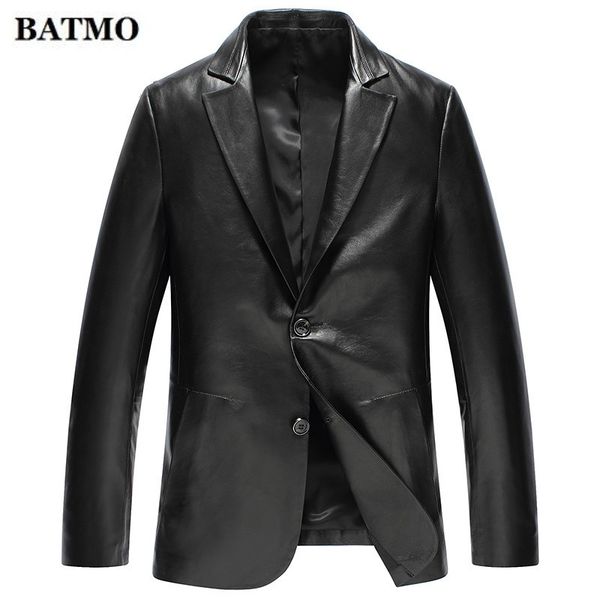 

batmo 2019 autumn new arrival men's real sheep leather casual blazer,single-breasted black leather jacket blazer