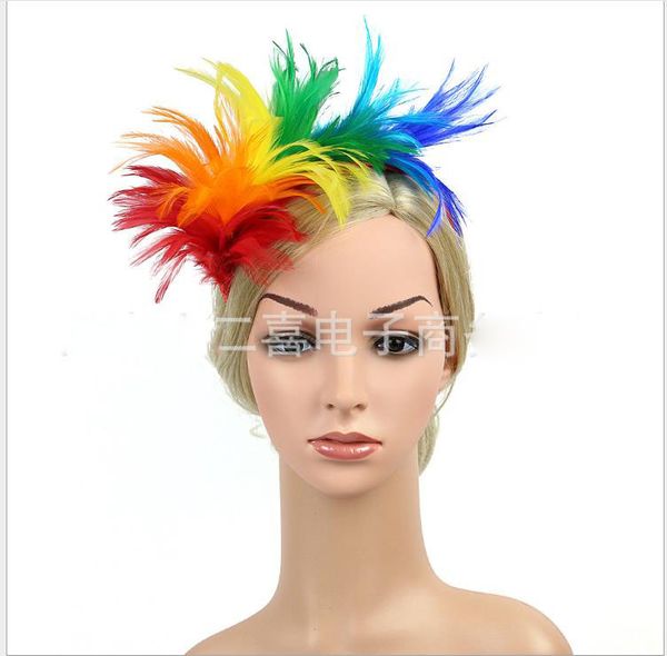 

feather hair hoop colour bride feather hat hoop halloween dance p headdress hair ornament, Silver