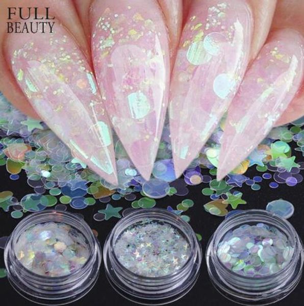 

full beauty ab chameleon color sequins nail art glitter flakes uv gel polish star heart flower paillette decor tools chab01-15, Silver;gold