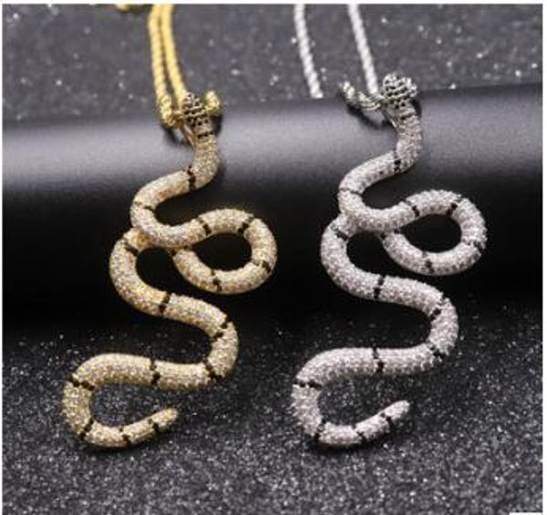 

luxury design jewelry necklace iced out snake pendant necklace gold silver plated mens bling chain wy195